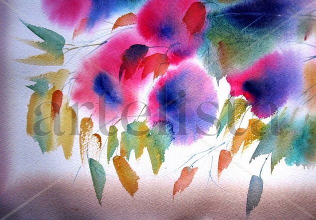 DETALLE DE JARRON AZUL Watercolour Paper Floral Painting