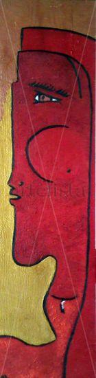 cara falica en rojo Mixed media Panel Portrait