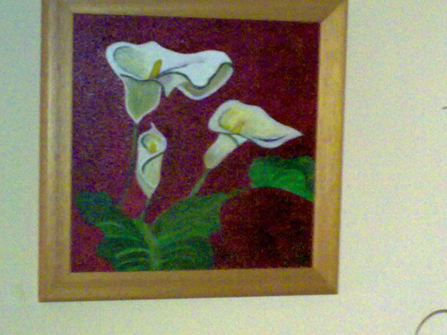 lirios con fondo burdeos Oil Canvas Floral Painting