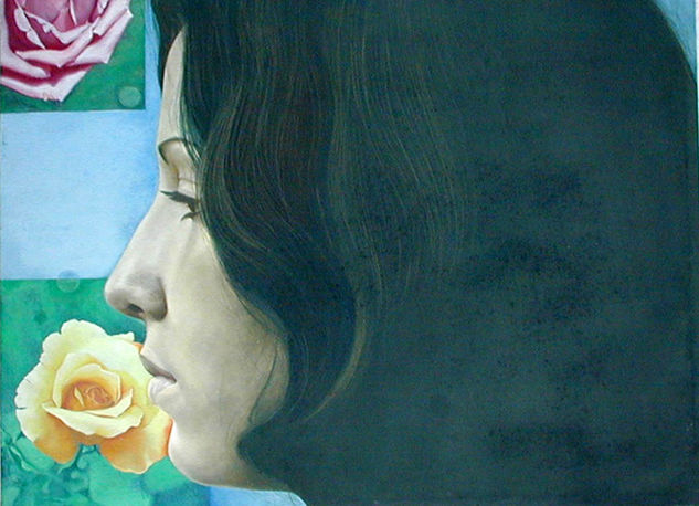 "Tres FLORES" Óleo Lienzo Retrato