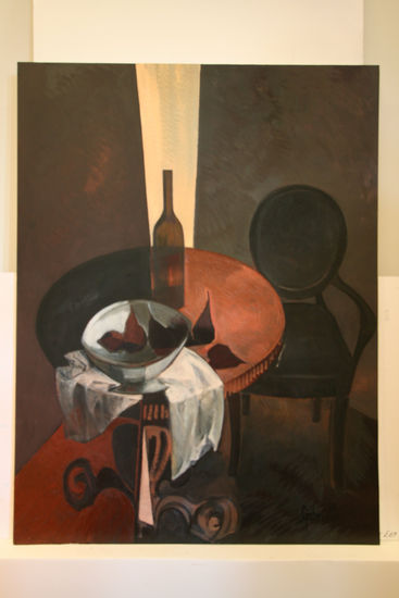 Luz para un interior oscuro con peras negras. Oil Others Still Life Paintings