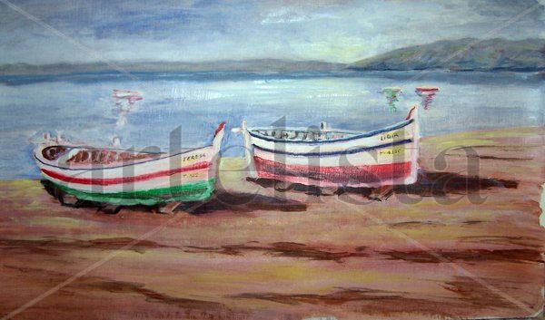 barcas varadas Acrylic Canvas Marine Painting