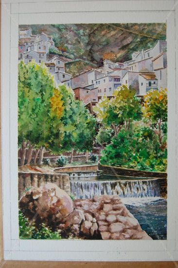 Cazorla desde el rio Acuarela Papel Paisaje