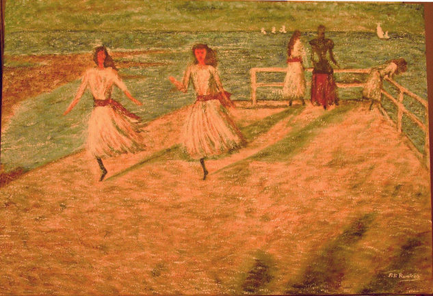 Girls running Oil Canvas Marine Painting