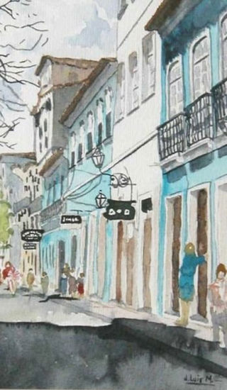 Calle Canaria Acuarela Papel Paisaje