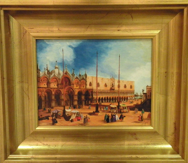 Plaza de San Marcos Oil Panel Figure Painting