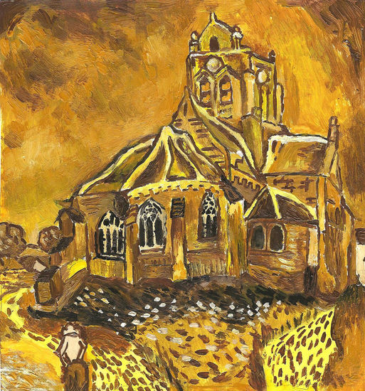 Iglesia de Auvers-sur-Oise en amarillo (Reproducción de Van Gogh) 