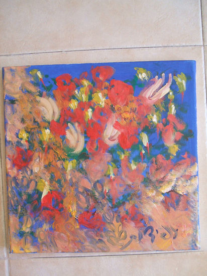 flores al fondo azul Oil Canvas Floral Painting