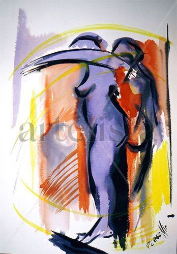 Pareja Watercolour Paper Figure Painting