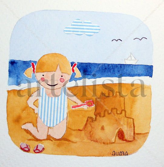 Niña en la playa Watercolour Paper Others