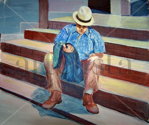 hombre con sombrero Acrylic Canvas Figure Painting