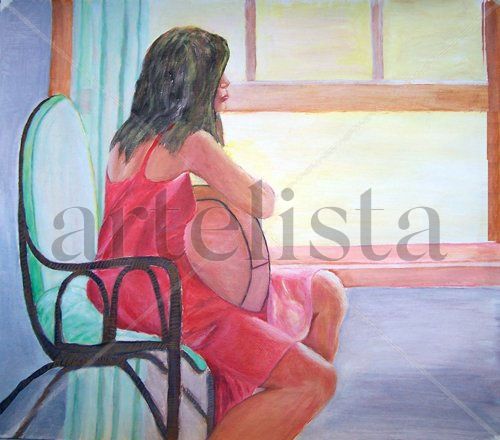 Ensayando con la guitarra Acrylic Canvas Figure Painting