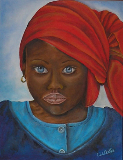 Niña Negra Oil Canvas Portrait