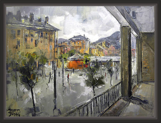 CERCS-SAN JORDI-LLUVIA-ATRACCIONES-PAISAJES-PINTURA-PINTOR-ERNEST DESCALS Oil Canvas Landscaping