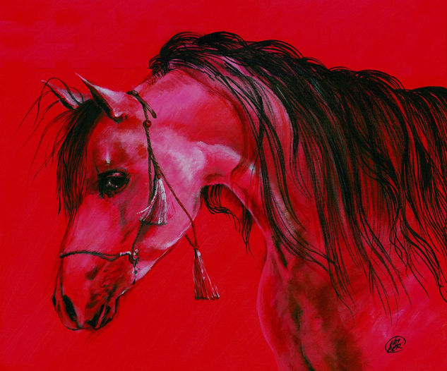 Caballo en rojo Oil Canvas Animals