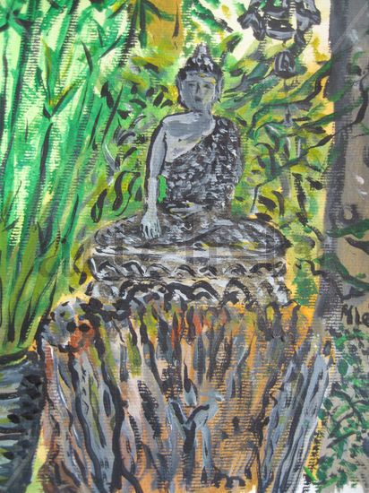 El Buda en mi jardín Watercolour Canvas Landscaping