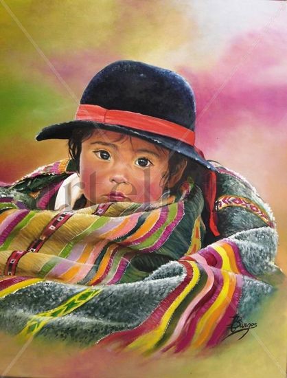 Niño boliviano Oil Canvas Portrait