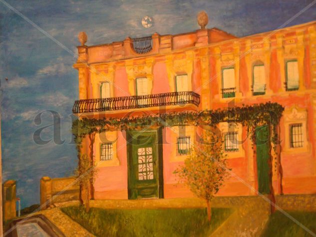 Casa victoriana con luna Oil Canvas Landscaping