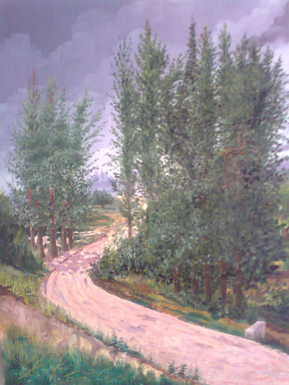 Tormenta  en  el  camino  de  la  Dehesa. Oil Canvas Landscaping