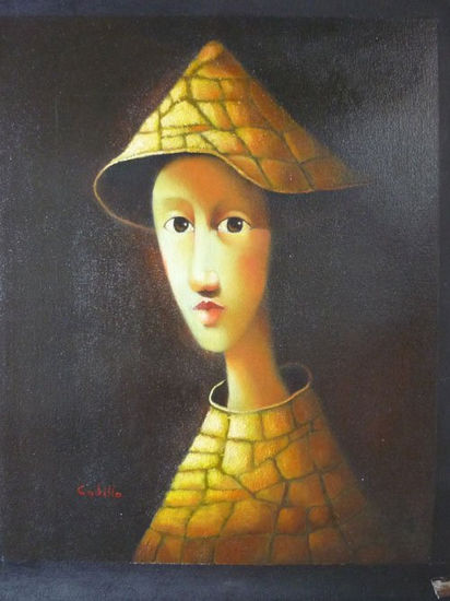 CHICA CON SOMBRERO AMARILLO Oil Canvas Portrait