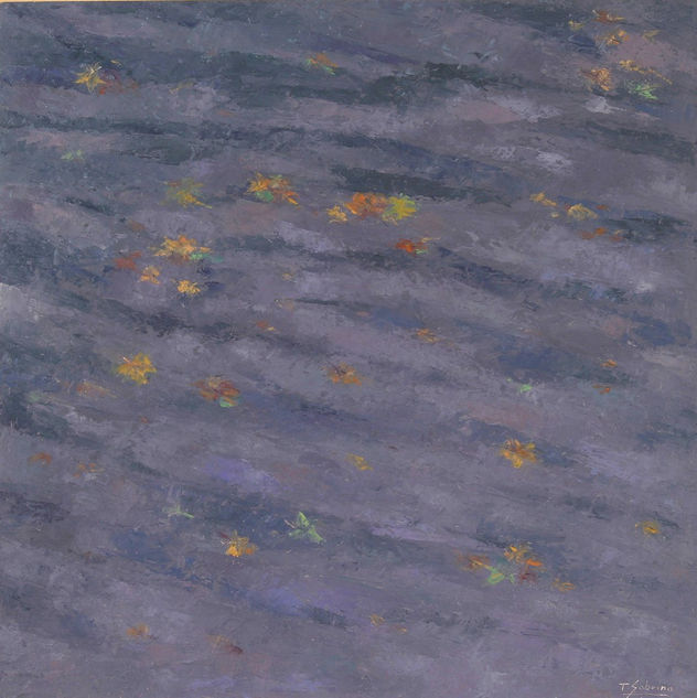 Ref. 644. Hojas en el agua. óleo/tabla. 60 x 60 cm.