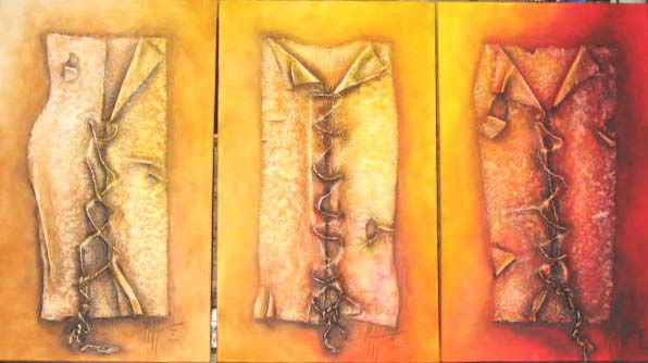 Triptico Chalecos rotos ocres