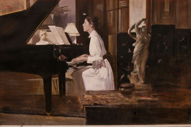 Marcela al Piano Oil Canvas Figure Painting