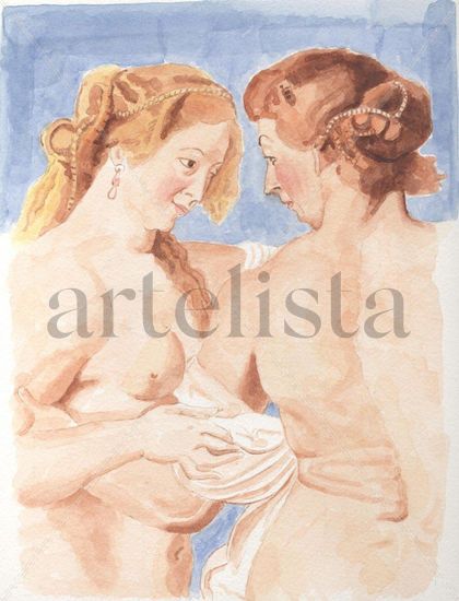 Mujeres lavandose II Watercolour Paper Nude Paintings