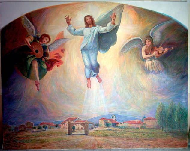 "Cristo protegiendo a San Miguel de Valero" Oil Canvas Figure Painting