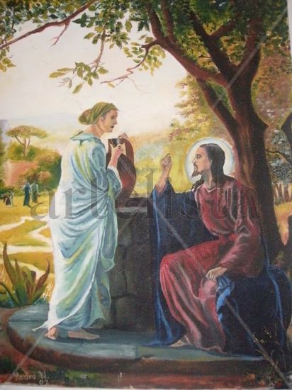 Jesus en el pozo de Jacob Oil Canvas Figure Painting