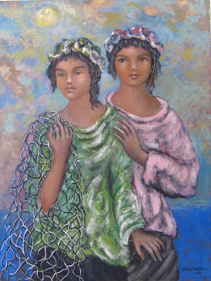 Niñas Oil Textile Figure Painting