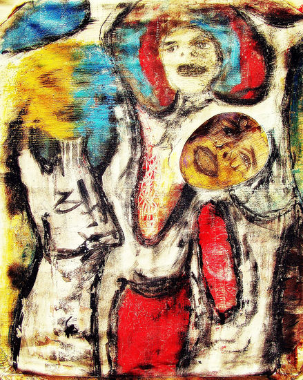 TRES FIGURAS ANGUSTIADAS POR EL PASO DEL TIEMPO Acrylic Canvas Figure Painting