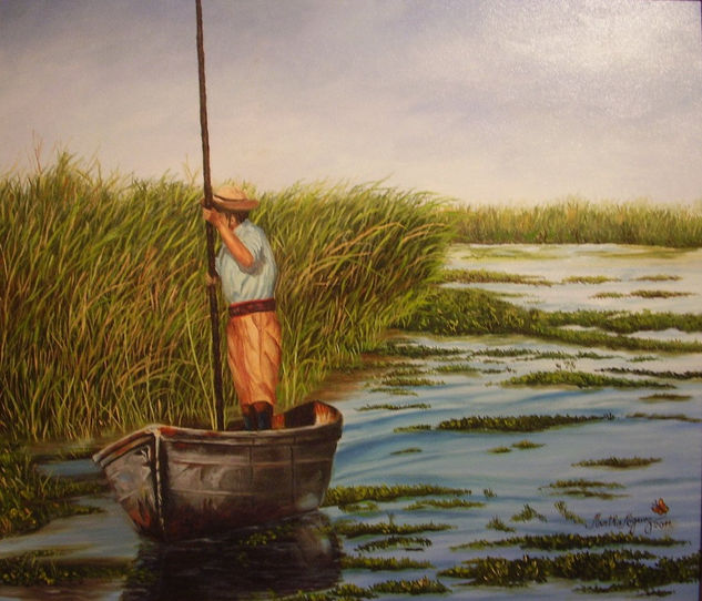 "EL CANOERO" Oil Canvas Landscaping