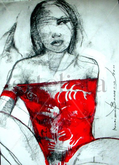 el flores rojo Mixed media Paper Portrait