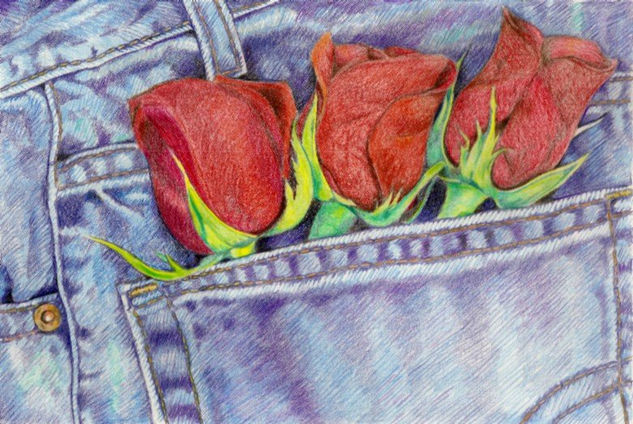 Jeans & Roses Pencil (coloured) Paper Floral Painting