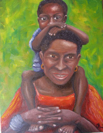 Madre e Hijo Óleo Lienzo Retrato