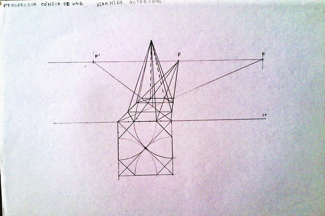 perspectiva cónica de pirámide octogonal 