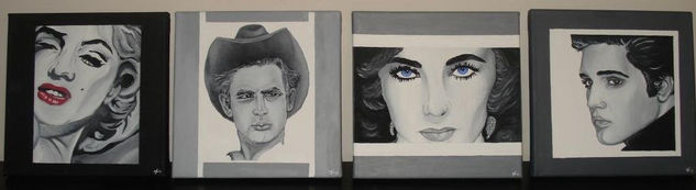 4 iconos juntos Oil Canvas Portrait