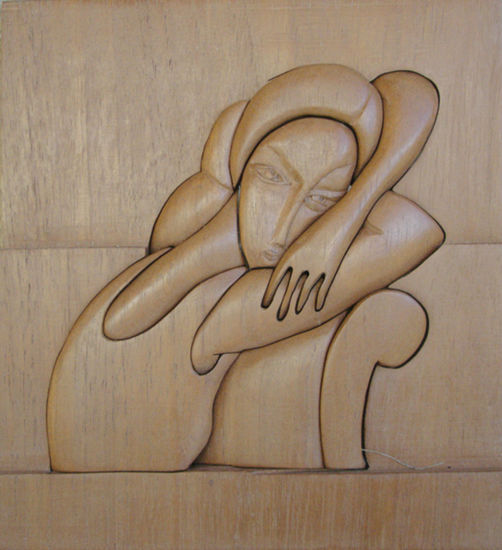 "CHICA APOYADA EN EL CHAISELONGUE l l " Wood Figurative