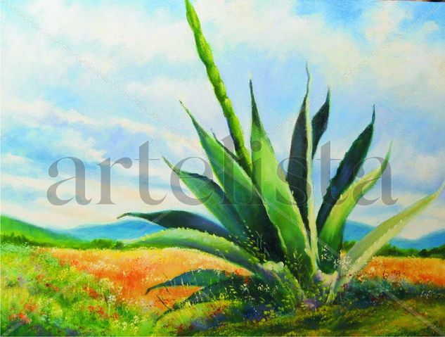 QUIOTE, FLOR DE MAGUEY Oil Panel Landscaping