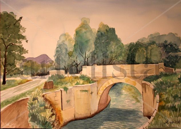 Canal de Castilla Acuarela Papel Paisaje