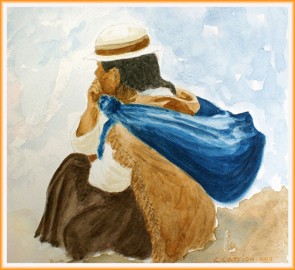 Mujer campesina Watercolour Paper Figure Painting