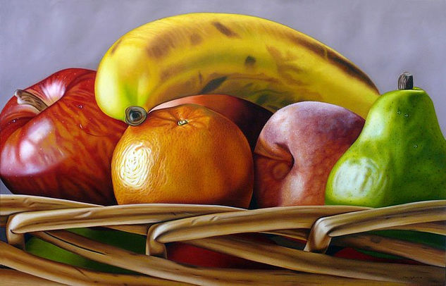 Frutas en cesta tejida Oil Canvas Still Life Paintings