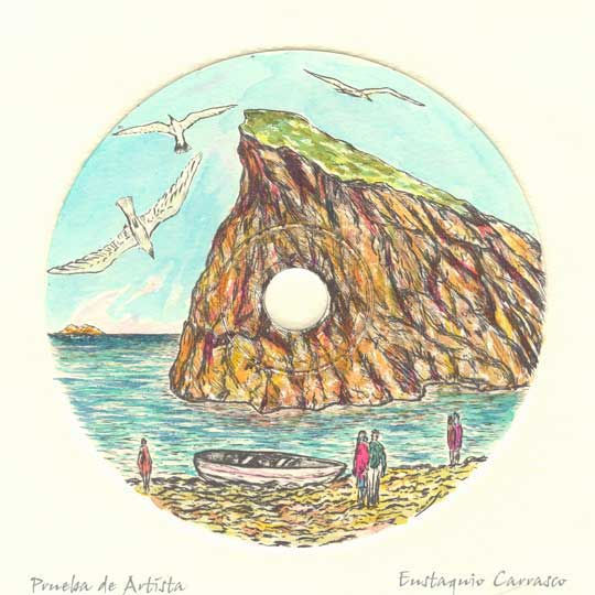 Playa, peñón y gaviotas Rotogravure