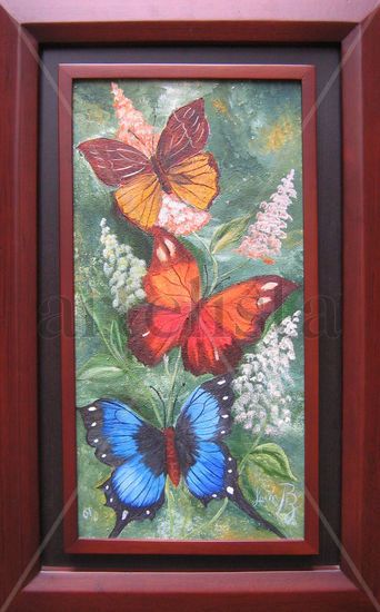 Trío de Mariposas Oil Canvas Animals