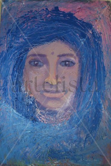 turbante azul Oil Canvas Figure Painting