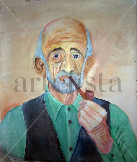 fumando en pipa Acrylic Canvas Figure Painting