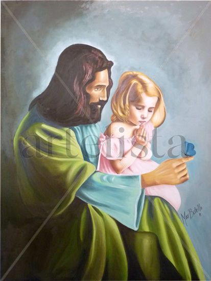 La niña y Jesús Óleo Lienzo Retrato