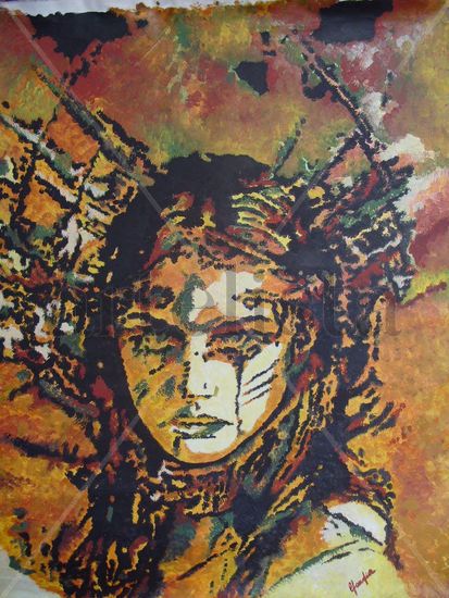 Tha passion of the warrior Mixed media Canvas Portrait