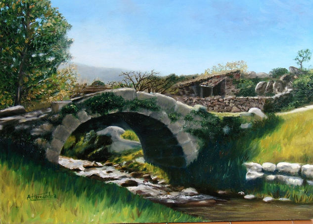 Puente sobre el Alberche Óleo Tabla Paisaje